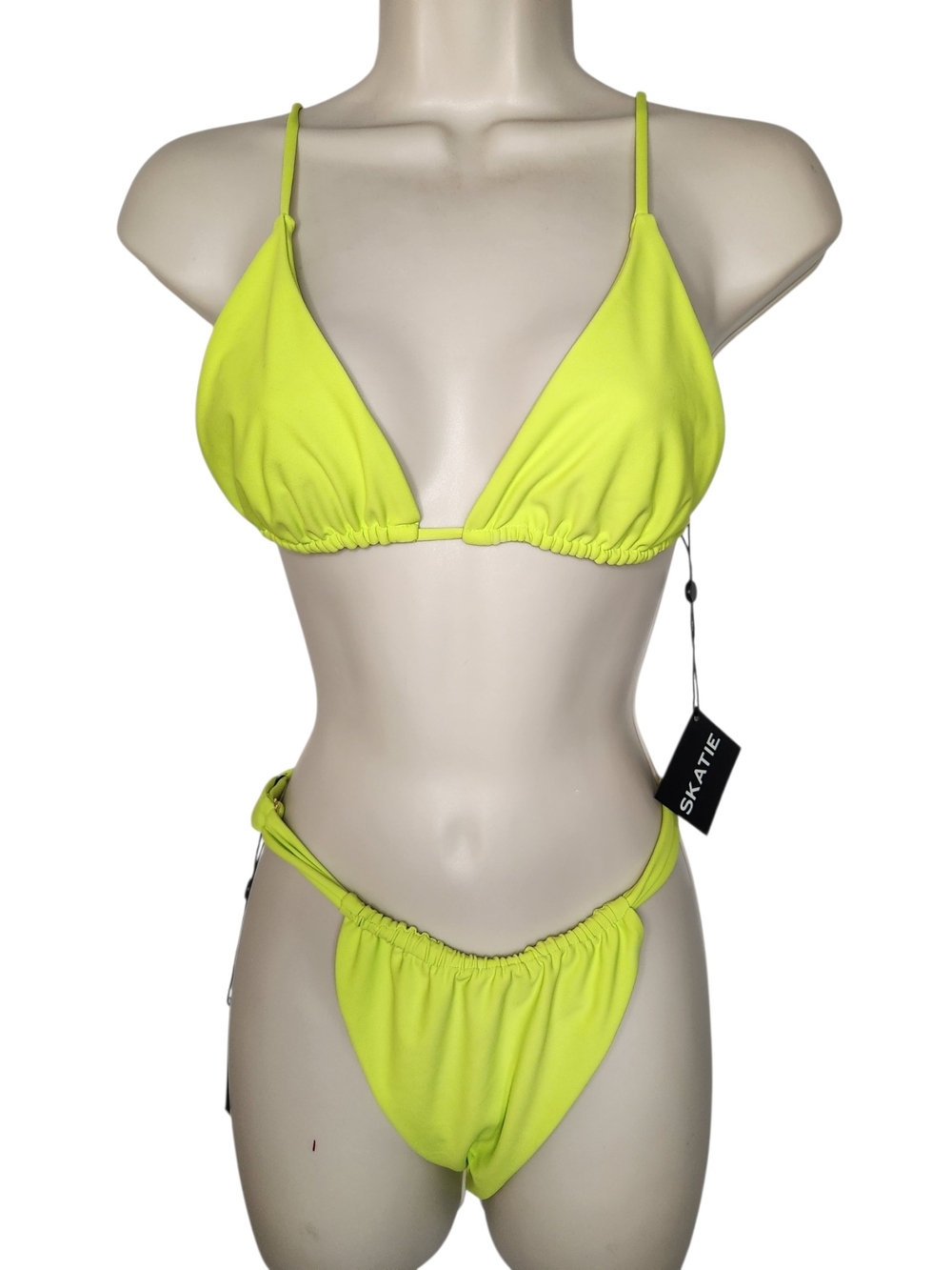 Skatie Neon Yellow Triangle Bikini Set NWT Medium Top Large Bottoms Adjustable